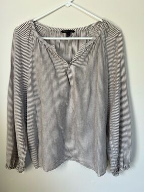 Banana Republic Black and White Striped Peasant Blouse